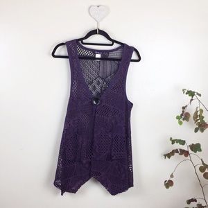 LILY by FIRMANA Lace Crochet Purple Vest EUC Small